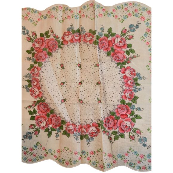 Vintage Floral Handkerchief Pink Roses Scalloped Edge Hanky Shabby Chic gift EUC - Picture 4 of 7